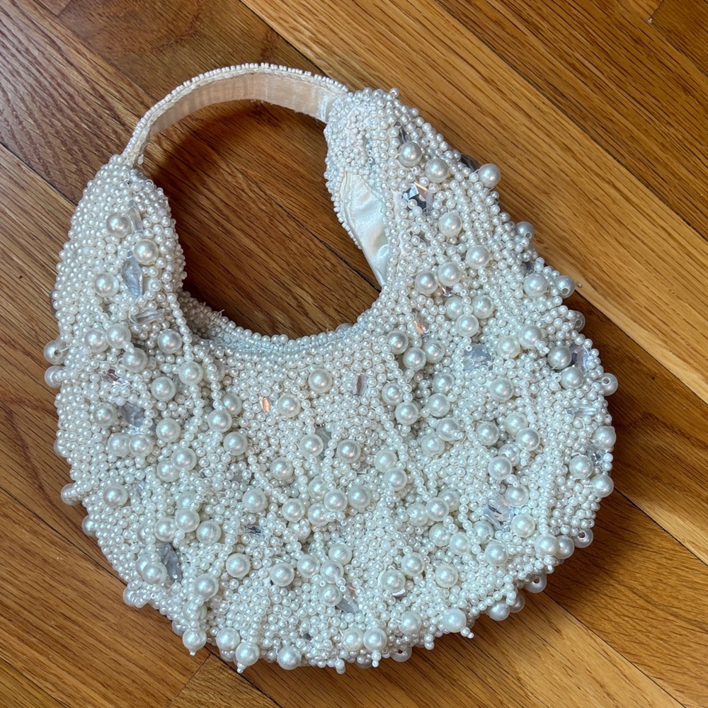 Pearl-Embellished Mini Shoulder Bag in Ivory